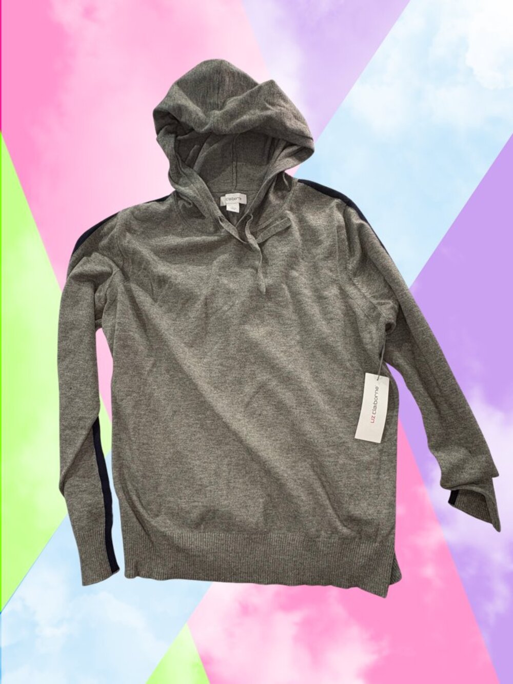 Liz Claiborne Grey and navy knit hoodie